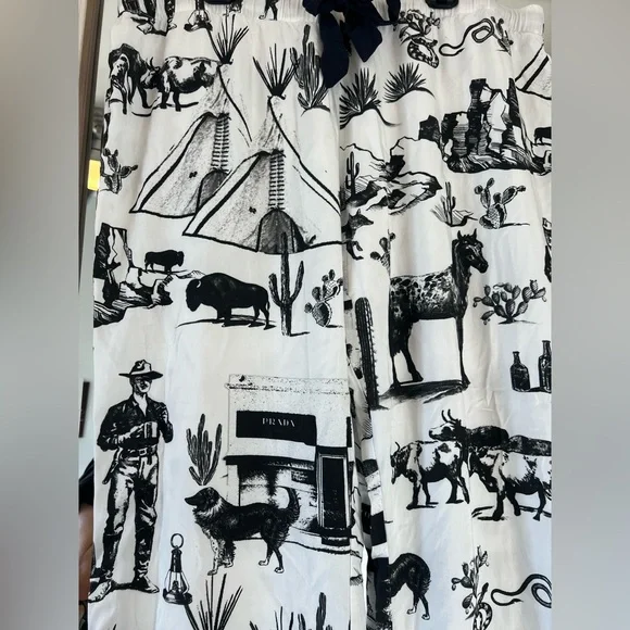KATIE KIME Marfa Toile Pajama Pant Set Black Cotton size 3XL Horse Prada western - Picture 8 of 10